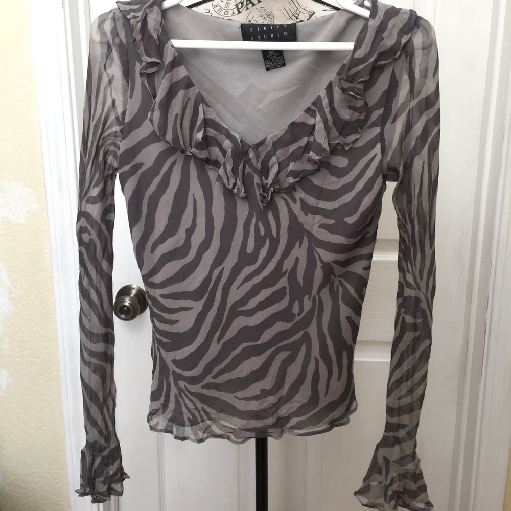 Animal print silk ruffle blouse